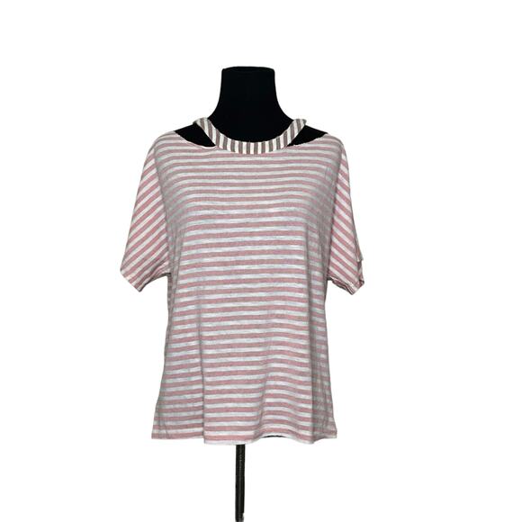 Honey Punch white pink stripes cut out distressed top size small - Picture 12 of 12